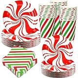 Sliner 400 Stück Pfefferminzbonbons Weihnachten Thema Party Geschirr Dekoration Supplies 100 Pfefferminzbonbons Servietten 200 rot gestreifte runde Lollipop Pappteller 100