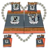 Platzhirsch & Edelzicke Partner Bettwäsche 4-teilig 80x80 + 135x200cm 100% Baumwolle mit Reiß