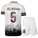 PraiseLight R. Madrid Bellingham #5 Retro Weißer Drache Limitierte Sonderedition Kinder Trikot mit Kurz, Fußball Set Jugendgrößen (Weiß/Gold, 152 (8-9 Jahre))
