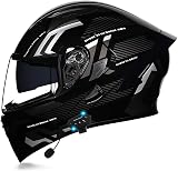 Motorradhelm mit Bluetooth Klapphelm Doppelvisier Modularer Helm ECE-geprüfter Sturzhelm Erwachsene Damen und Herren Multifunktional C,XL59-60CM