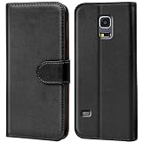 Verco Handyhülle für Galaxy S5 Mini Hülle, Klapphülle für Samsung Galaxy S5 Mini Tasche PU Leder Flip Case Brieftasche - Schw