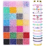 DIYDEC 1680 Stück 28 Farben Runde Bunte Perlen, 6mm Bunt Perlen Bastelperlen Runde Perlen mit Loch zum Auffädeln für Schmuckherstellung DIY Armbänder Halsketten Handwerk