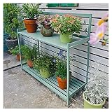 Pflanzbank aus Metall mit 2 Etagen für Gartenarbeitsplatz, Grün, 126,5 x 45 x 115,5