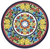 Art Escudellers Wandteller Modell 37, dekorativer Wandteller aus Keramik, handbemalt mit der Cuerda Seca Technik, Blau, 21 cm D