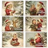 12 Weihnachtskarten Vintage Klappkarten Karten mit Umschlägen Magie der Weihnacht Karte Umschlag Frohe Weihnachten Merry Christmas xmas Weihnachtskarte Weihnachtsmann Kinder Schnee W