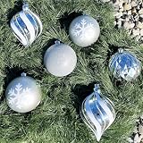 Weihnachtskugeln aus Kunststoff zum Hängen für den Außenbereich - Frost und Wetterfest - Outdoor Weihnachtkugeln - Christbaumkugeln für draußen (6 x Ø 15 cm (Vintage-Silber))