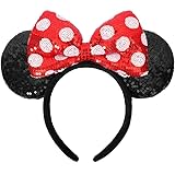 HXPLN Mausohren Schleife Stirnbänder Maus Ohren Haarreif mit rote Schleife Glitzer Haarreifen Ohren Mouse Haarreifen für Karneval, Fasching, Halloween Party Kostü