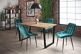 5-teiliges Esszimmer-Set Ara 7, Esstisch mit 4 Samtstühlen, Holz-Tischplatte mit Metallgestell. Stühle Farbe Grü