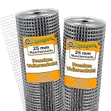 Aquagart® Volierendraht Hasendraht 25m x 1m, Drahtgitter Maschenweite 25mm, verzinkter Maschendraht-Zaun, robustes Schweißg