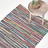 Homescapes Chindi-Teppich, handgewebt aus 100% recycelter Baumwolle, 70 x 120 cm, Flickenteppich mit bunten S