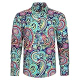 HISDERN Herren Hemd Blumen Langarm Ausgefallene Hemden Bunte Boho Freizeithemden für Herren Strand Urlaub Festival M