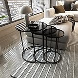 [en.casa] Couchtisch 3er Set Kyyjärvi Wohnzimmertisch rund Beistelltisch Tischset 3-teilig Satztisch Metallgestell gehärtetes Rauchglas 4mm Schwarz/Transp