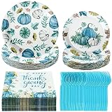 240 Stück Thanksgiving Kürbisse Partyteller und Servietten Partyzubehör Herbst Kürbisse Partyzubehör Dekorationen Thanksgiving Party Supplies dient für Thanksgiving, Herbst, Geburtstag Dek