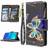 Miagon 9 Kartensteckplätzen Lederhülle für Huawei P40 Pro,Bunt Reißverschluss Flip Hülle Wallet Case Handyhülle PU Leder Tasche Schutzhülle,Diamant Schmetterling