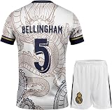 KISRAS R. Madrid Jude Bellingham #5 Retro Weißer Drache Limitierte Sonderedition Seltenes Fußball Kinder Trikot Shorts Set Jugendgrößen (Weißer Drache,140)