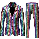 LucMatton Herren 2-teiliges Disco-Set, glänzende Jacke und Hose, metallische Pailletten, mehrfarbig, S