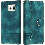 Grandoin Kompatibel mit Samsung Galaxy S6 Edge Hülle, Handyhülle Samsung S6 Edge, Galaxy S6 Edge Hülle Klappbar Leder Flip Wallet Case Schutzhülle Klapphülle für Samsung S6 Edge Hülle Holster (Grün)