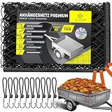 KESSER® Anhängernetz 2,5x4m feinmaschig | Hängernetz mit Spannseil & Netzkordel | Containernetz für Ladungssicherung | Sicherungs-Netz Eckmarkierungen Expander-Haken & Befestigungsknöpfen Schw
