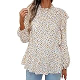 Lässiges bequemes Damen-T-Shirt mit Blumendruck, Rundhalsausschnitt Langen Ärmeln Space Girl Kostüm Damen Sommer-Top mit Volant-Design Damen T-Shirt M