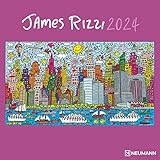 N NEUMANN VERLAGE James Rizzi Broschürenkalender 2024, im Format 30 x 30 cm (30 x 60 geöffnet), Monatskalender im Pop Art Stil, Kunstkalender mit I