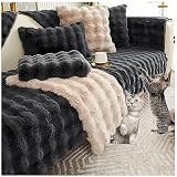 Rutschfester Sofabezug, Sofa-Schonbezug für 3/2/1/4-Sitzer, luxuriöser Kaninchen-Plüsch-Sofabezüge, superweicher Kunstfell-Möbelschutz für Sek