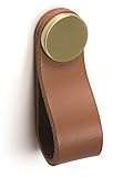 Gedotec Möbelknopf aus Vollmetall und Leder | 1 Stk Türknopf für Schränke - Messing - Beige inkl. Befestigungsmaterial | FLEXA 0404 | LA: 128 mm | Knöpfe für Küchenschränke Schrankknöpfe Möb